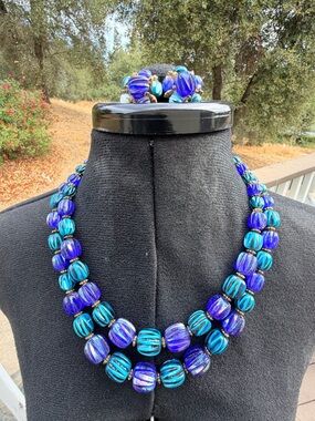 Vintage West Germany Glass Bead Necklace Earring Set Craft Repair TLC Lot